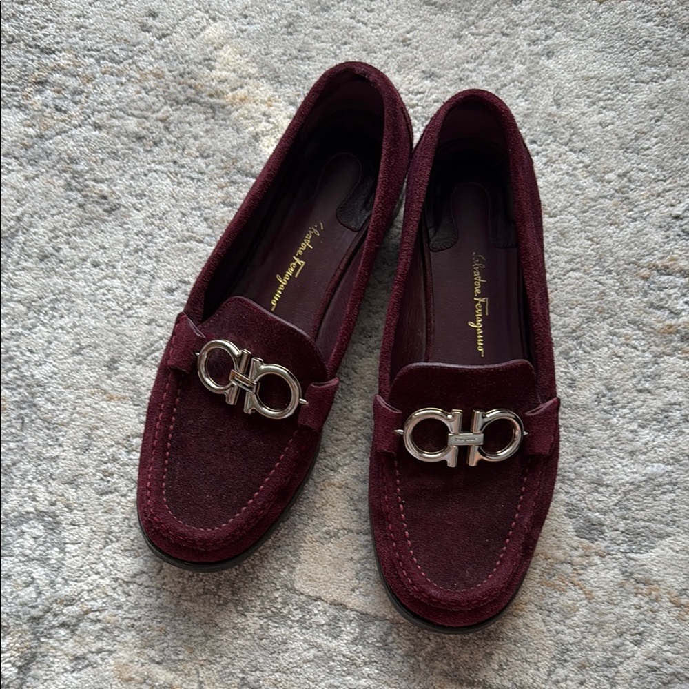 Salvatore Ferragamo Burgundy Suede Loafers